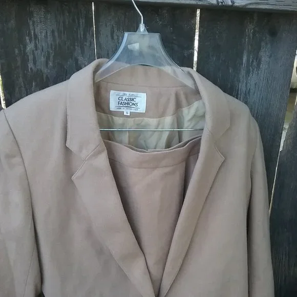 Vintage Wool Blend Tan/Camel Skirt Suit Light Academia Office